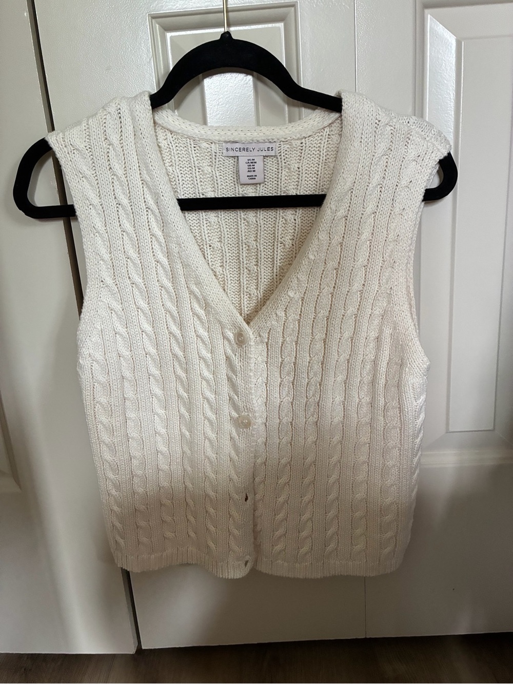 Sincerely Jules Cream Cable-Knit Button Vest